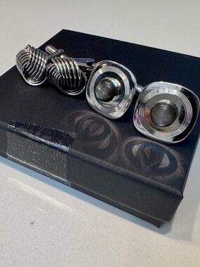 Vintage Silver Tone Cufflinks Lot Knot & Cabochon Set